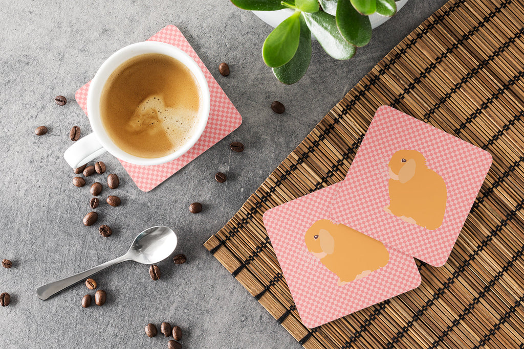 Holland Lop Rabbit Pink Check Foam Coasters Set of 4 Cup Coasters for Indoor Outdoor, Tabletop Protection, Anti Slip, Mouse pad Material