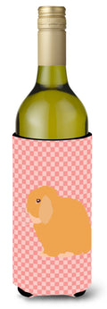 Holland Lop Rabbit Pink Check Wine Bottle Hugger Gift Sleeve for Standard 750 ml Bottles, Insulated Reusable Also Fits Mini Shot & Pint Bottles