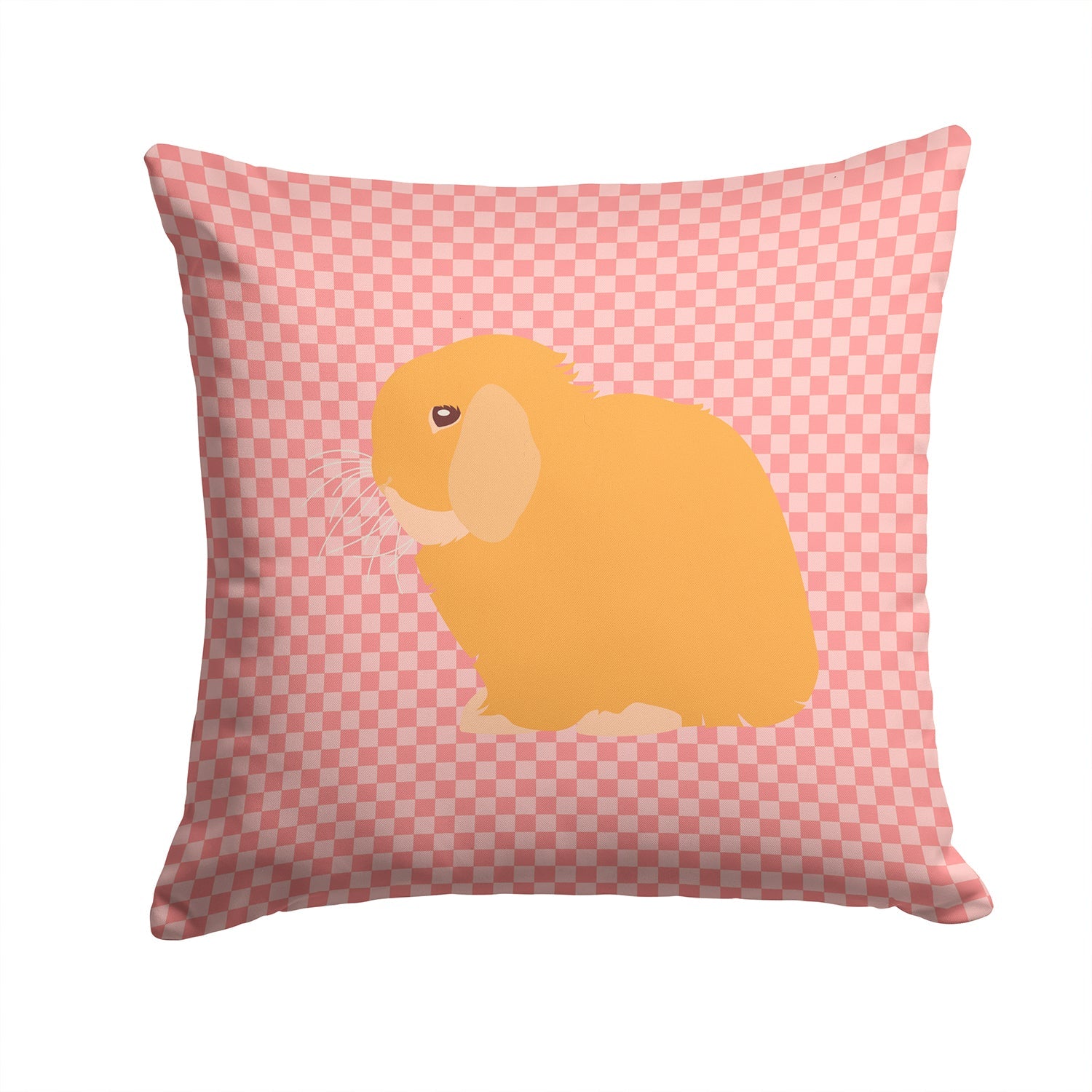 Holland Lop Rabbit Pink Check Decorative Throw Pillow 14x14 Indoor Outdoor Accent Cushion, Fabric Cover with Insert for Sofa, Bed, Porch & Living Room