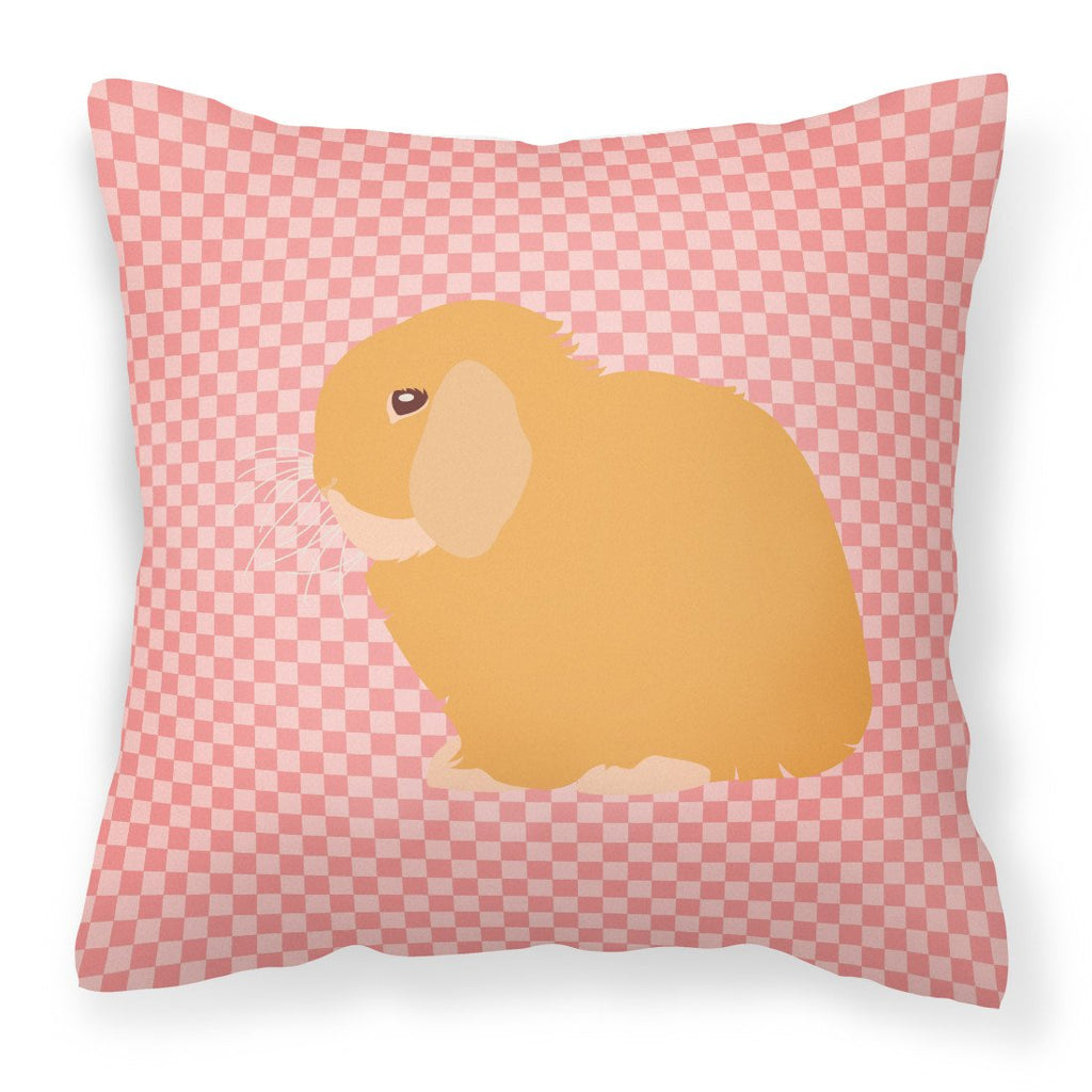 Holland Lop Rabbit Pink Check Decorative Throw Pillow 18x18 Indoor Outdoor Accent Cushion, Fabric Cover with Insert for Sofa, Bed, Porch & Living Room