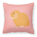 Holland Lop Rabbit Pink Check Decorative Throw Pillow 18x18 Indoor Outdoor Accent Cushion, Fabric Cover with Insert for Sofa, Bed, Porch & Living Room