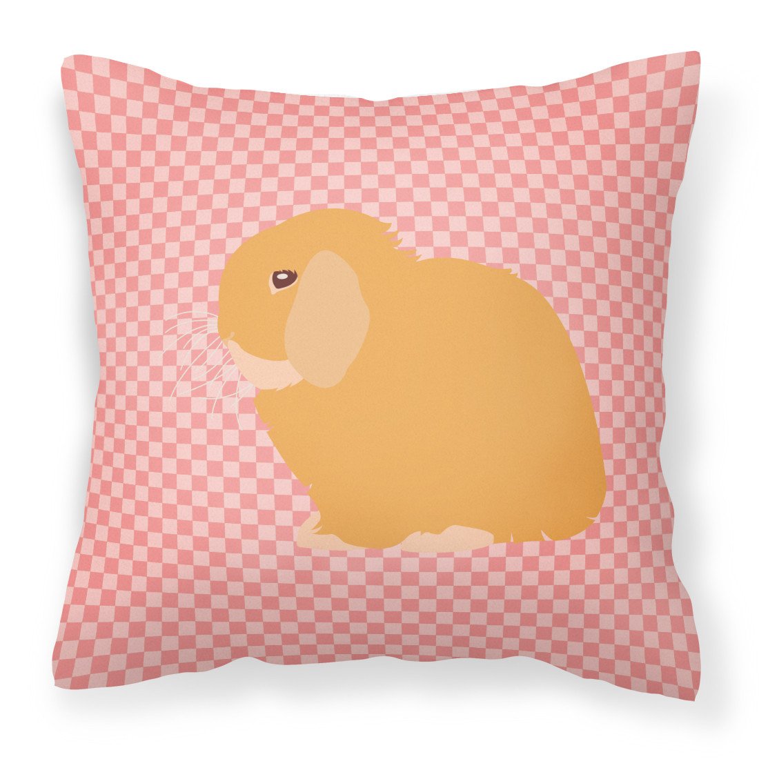 Holland Lop Rabbit Pink Check Decorative Throw Pillow 18x18 Indoor Outdoor Accent Cushion, Fabric Cover with Insert for Sofa, Bed, Porch & Living Room