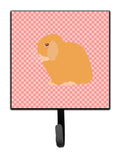 Holland Lop Rabbit Pink Check Leash or Key Holder Wall Hooks, Key Hooks Holder, Coat Rack Wall Mount, Coat Hooks, Hooks for Hanging Keys, Towels, Aprons, Leashes