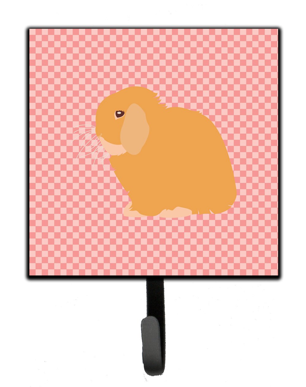 Holland Lop Rabbit Pink Check Leash or Key Holder Wall Hooks, Key Hooks Holder, Coat Rack Wall Mount, Coat Hooks, Hooks for Hanging Keys, Towels, Aprons, Leashes