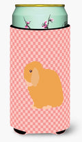 Holland Lop Rabbit Pink Check Tall Boy Hugger Can Cooler Sleeve Machine Washable Drink Collapsible Insulator Beverage Insulated Holder