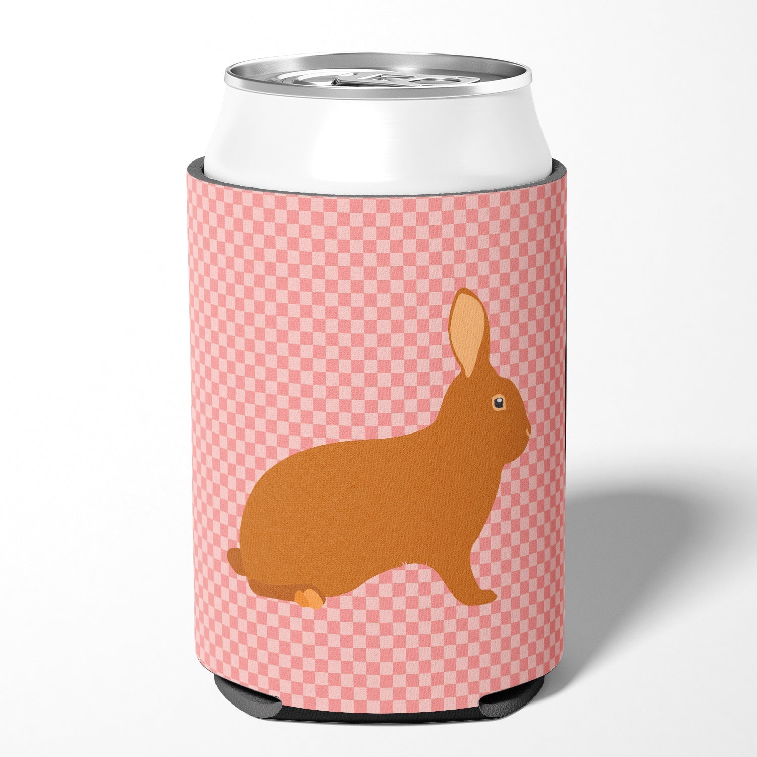 Rex Rabbit Pink Check Can or Bottle Hugger Cooler Sleeve for Standard 12 oz Cans, Insulated Foam Beer & Soda Can Hugger Reusable