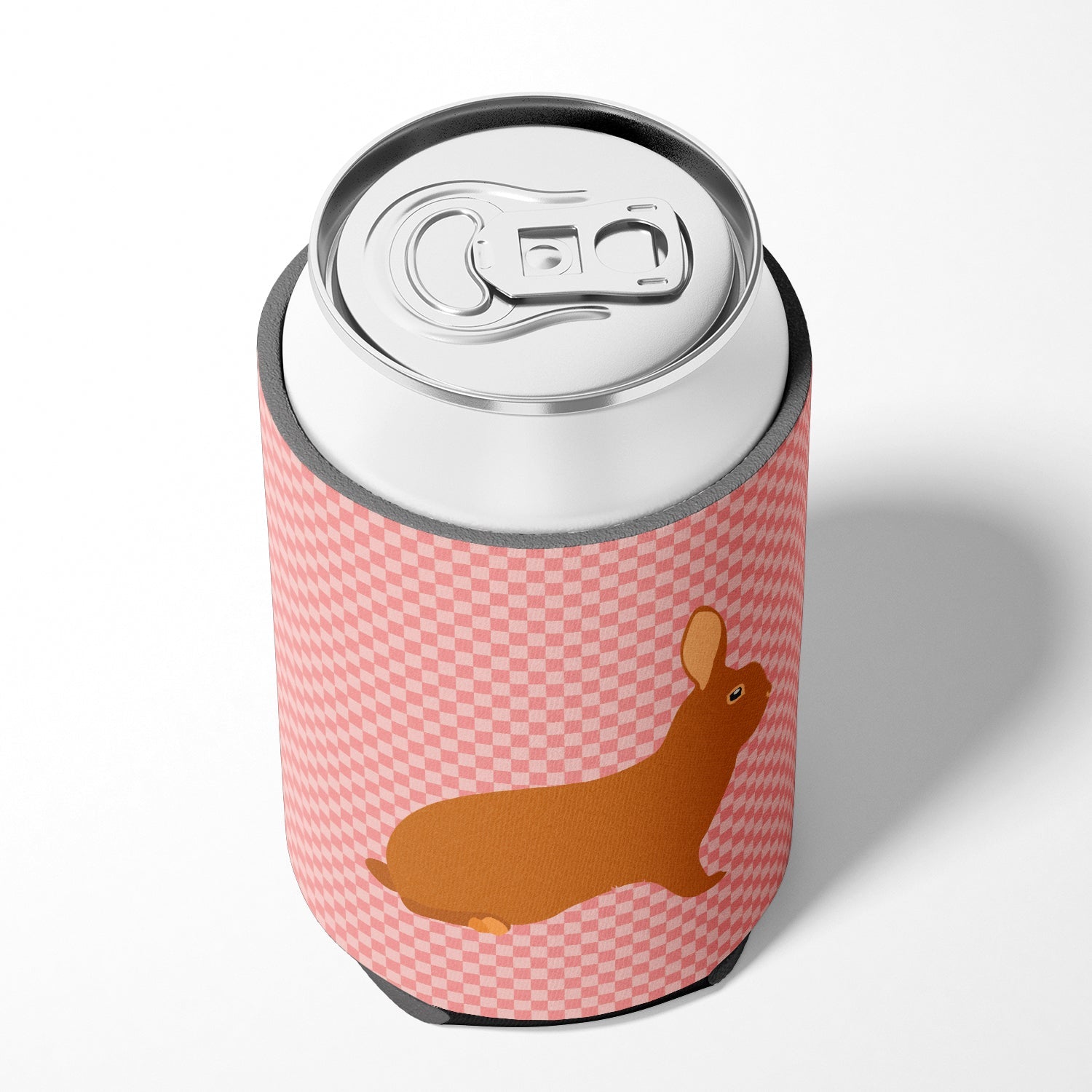 Rex Rabbit Pink Check Can or Bottle Hugger Cooler Sleeve for Standard 12 oz Cans, Insulated Foam Beer & Soda Can Hugger Reusable