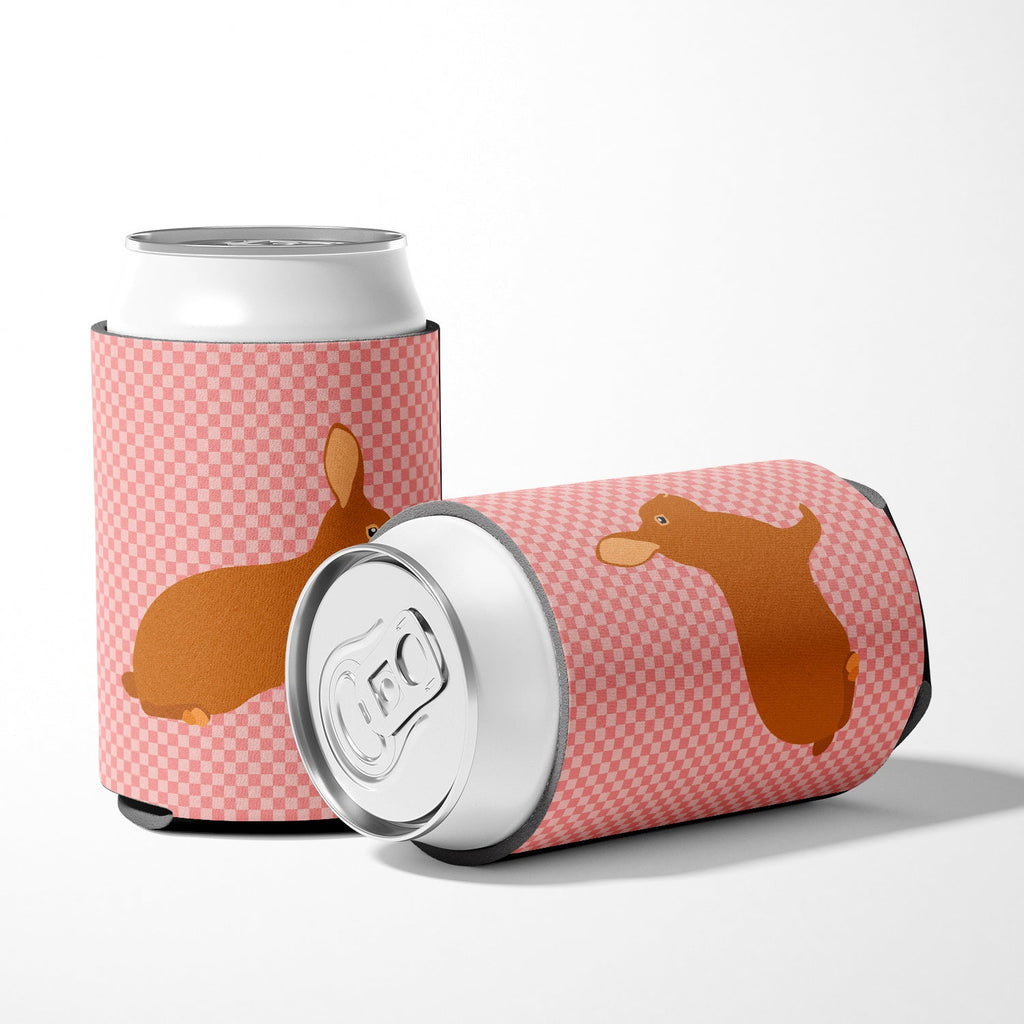 Rex Rabbit Pink Check Can or Bottle Hugger Cooler Sleeve for Standard 12 oz Cans, Insulated Foam Beer & Soda Can Hugger Reusable