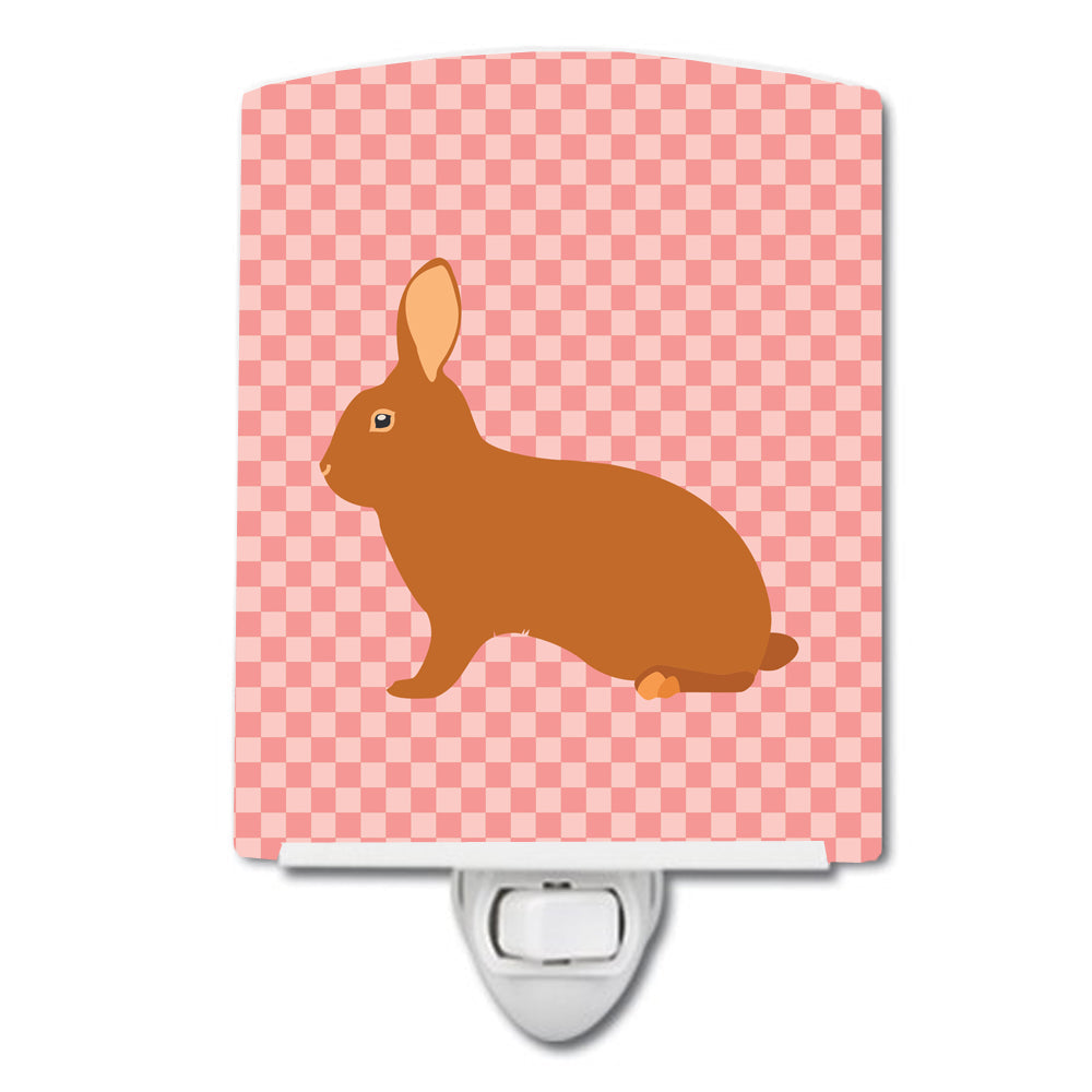 Rex Rabbit Pink Check Ceramic Night Light Compact, UL-Certified, Ideal for Bedroom, Bathroom, Nursery, Hallway, Kitchen, 6x4x3, Multicolor