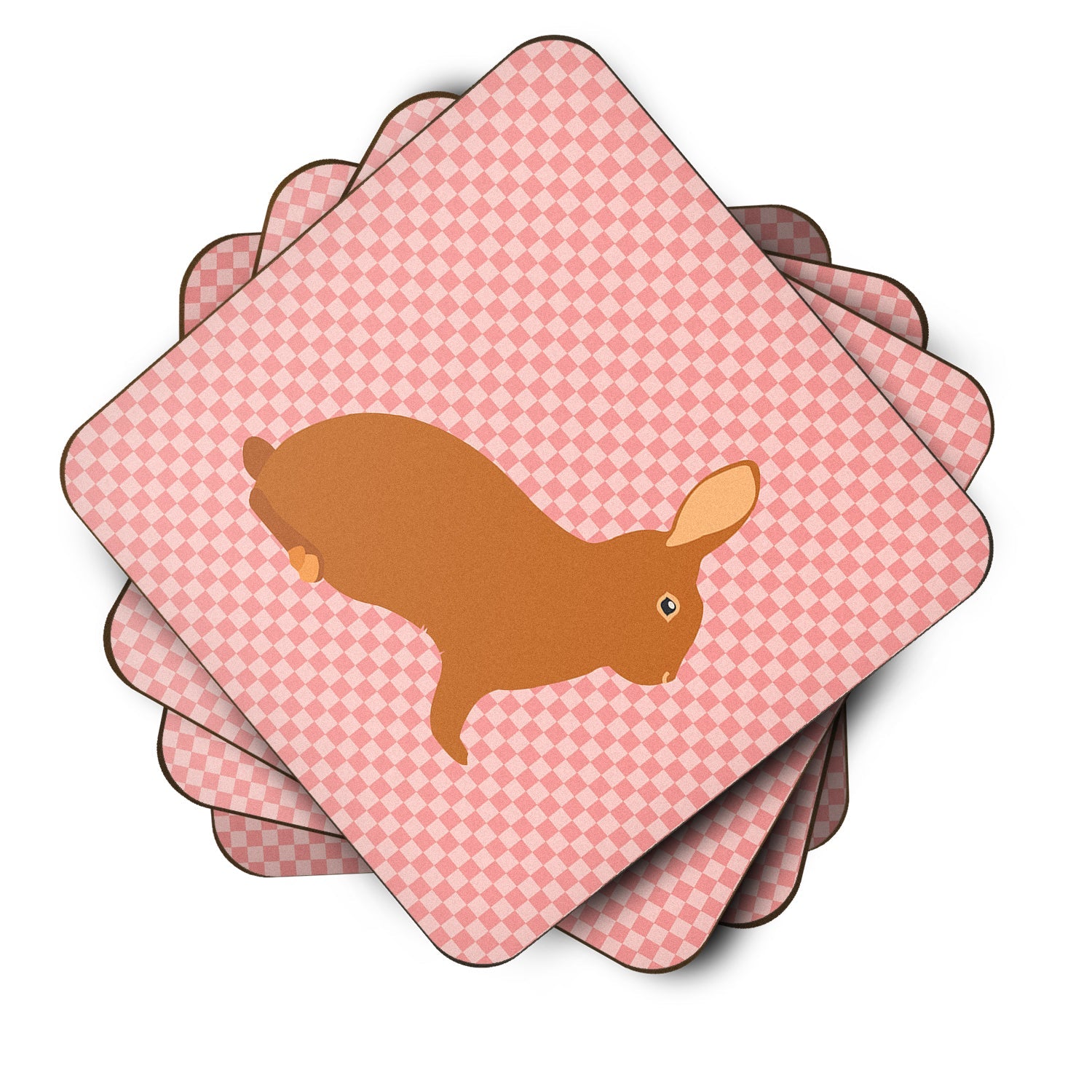 Rex Rabbit Pink Check Foam Coasters Set of 4 Cup Coasters for Indoor Outdoor, Tabletop Protection, Anti Slip, Mouse pad Material