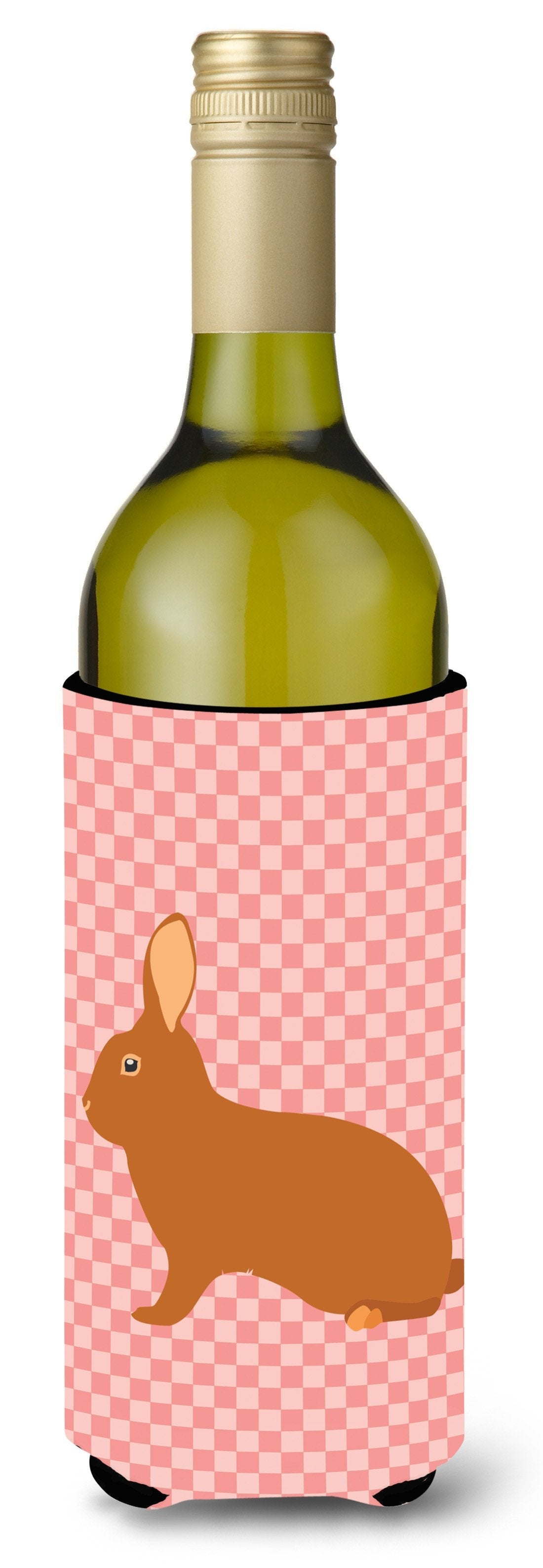 Rex Rabbit Pink Check Wine Bottle Hugger Gift Sleeve for Standard 750 ml Bottles, Insulated Reusable Also Fits Mini Shot & Pint Bottles
