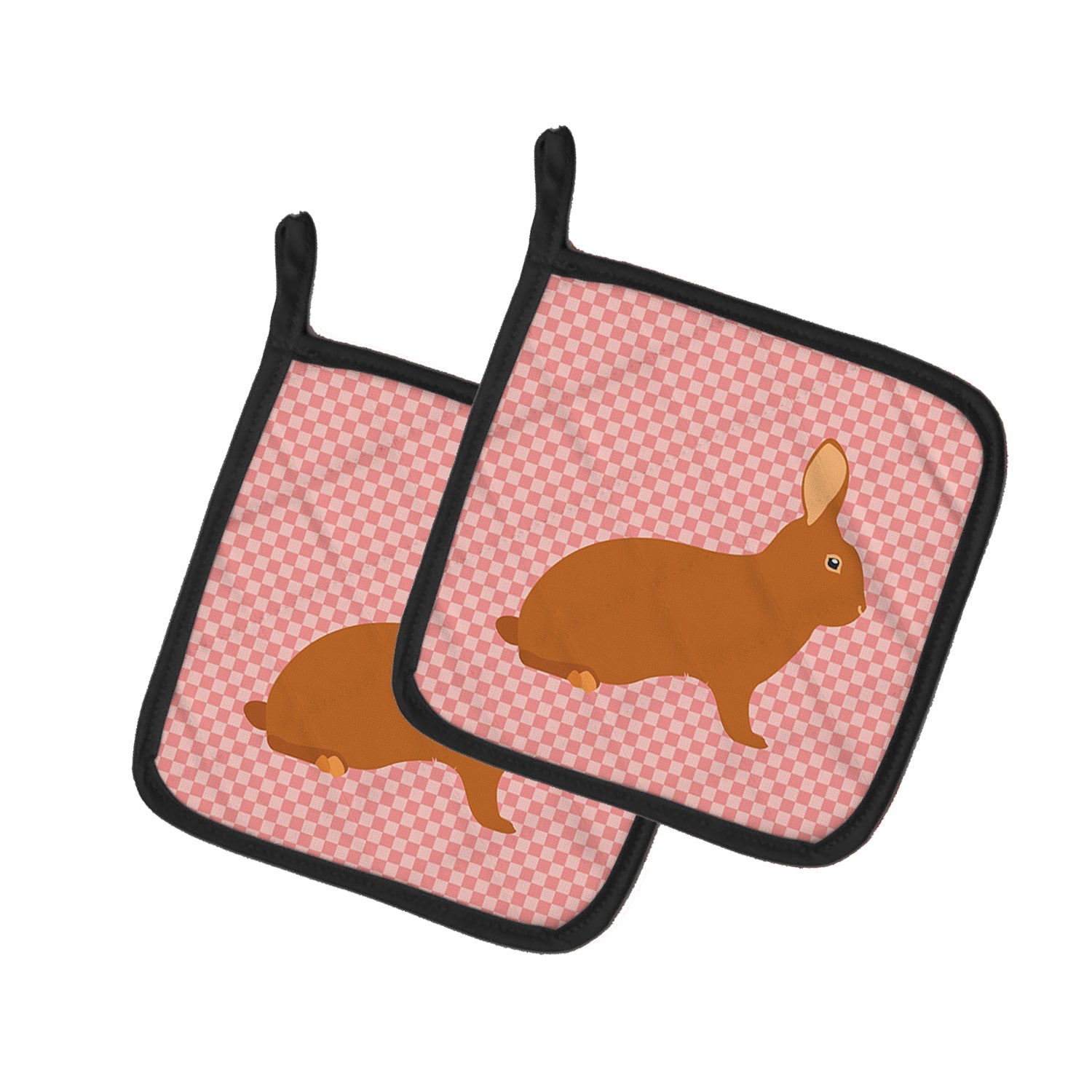 Rex Rabbit Pink Check Pot Holder Set of 2 Heat Resistant Quilted Hot Pads 7.5 x 7.5 Inch, Insulated Kitchen Trivets for Cooking & Baking