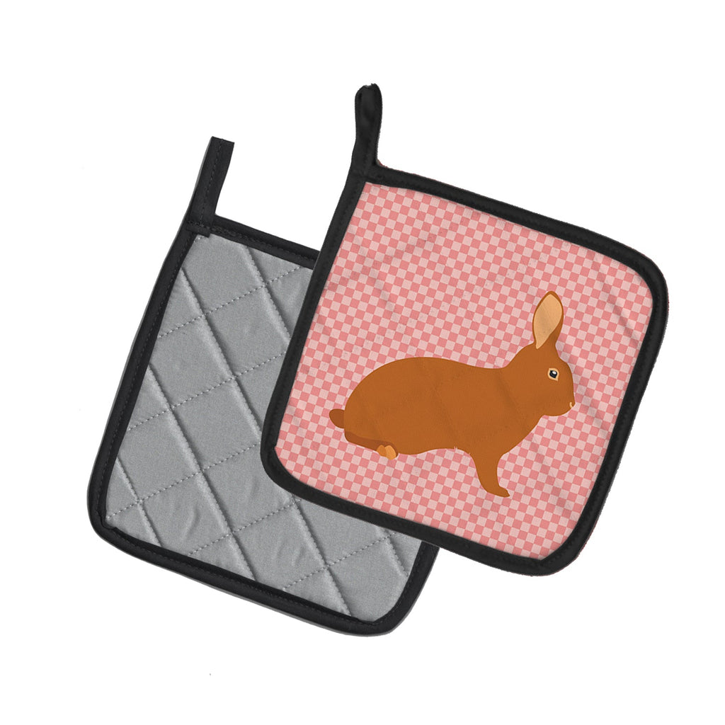 Rex Rabbit Pink Check Pot Holder Set of 2 Heat Resistant Quilted Hot Pads 7.5 x 7.5 Inch, Insulated Kitchen Trivets for Cooking & Baking