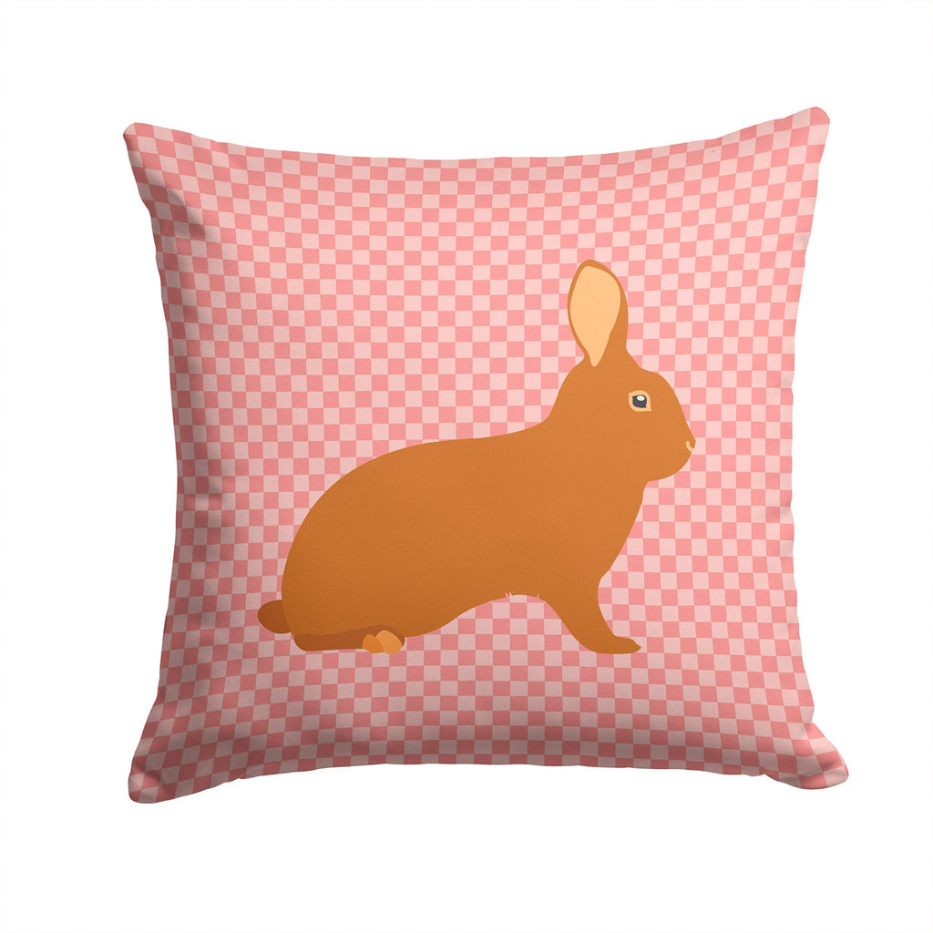 Rex Rabbit Pink Check Decorative Throw Pillow 14x14 Indoor Outdoor Accent Cushion, Fabric Cover with Insert for Sofa, Bed, Porch & Living Room