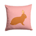 Rex Rabbit Pink Check Decorative Throw Pillow 14x14 Indoor Outdoor Accent Cushion, Fabric Cover with Insert for Sofa, Bed, Porch & Living Room
