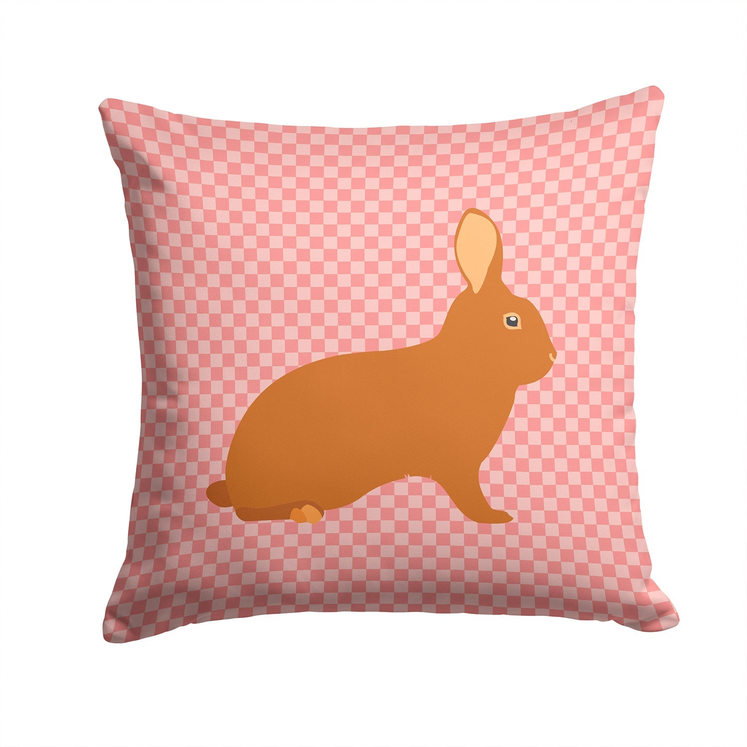 Rex Rabbit Pink Check Decorative Throw Pillow 14x14 Indoor Outdoor Accent Cushion, Fabric Cover with Insert for Sofa, Bed, Porch & Living Room