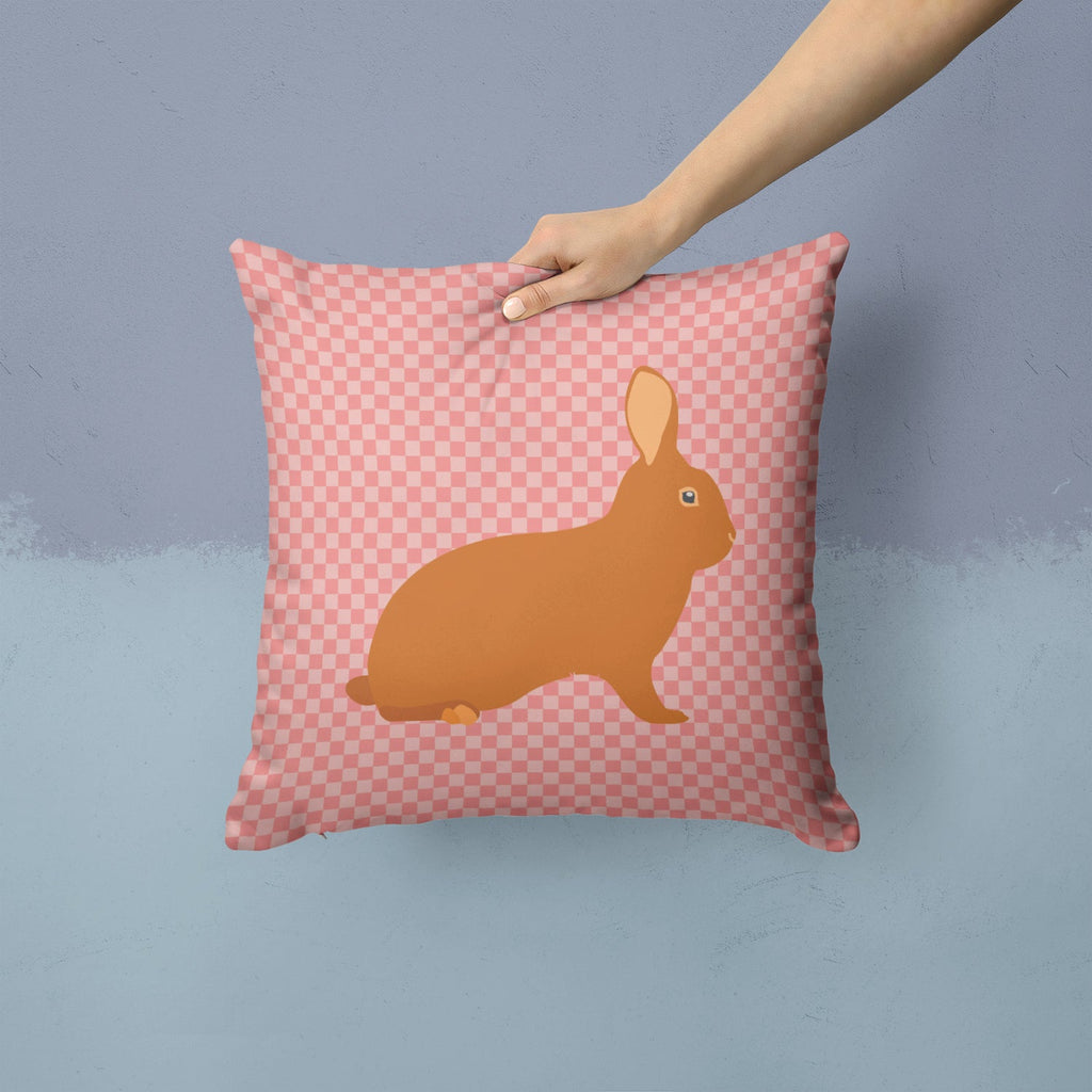 Rex Rabbit Pink Check Decorative Throw Pillow 14x14 Indoor Outdoor Accent Cushion, Fabric Cover with Insert for Sofa, Bed, Porch & Living Room