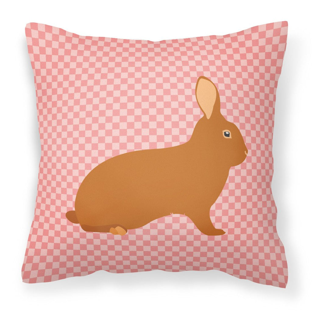 Rex Rabbit Pink Check Decorative Throw Pillow 18x18 Indoor Outdoor Accent Cushion, Fabric Cover with Insert for Sofa, Bed, Porch & Living Room