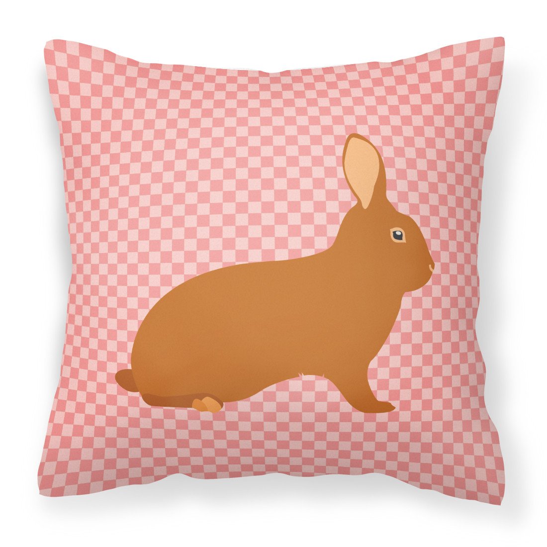 Rex Rabbit Pink Check Decorative Throw Pillow 18x18 Indoor Outdoor Accent Cushion, Fabric Cover with Insert for Sofa, Bed, Porch & Living Room
