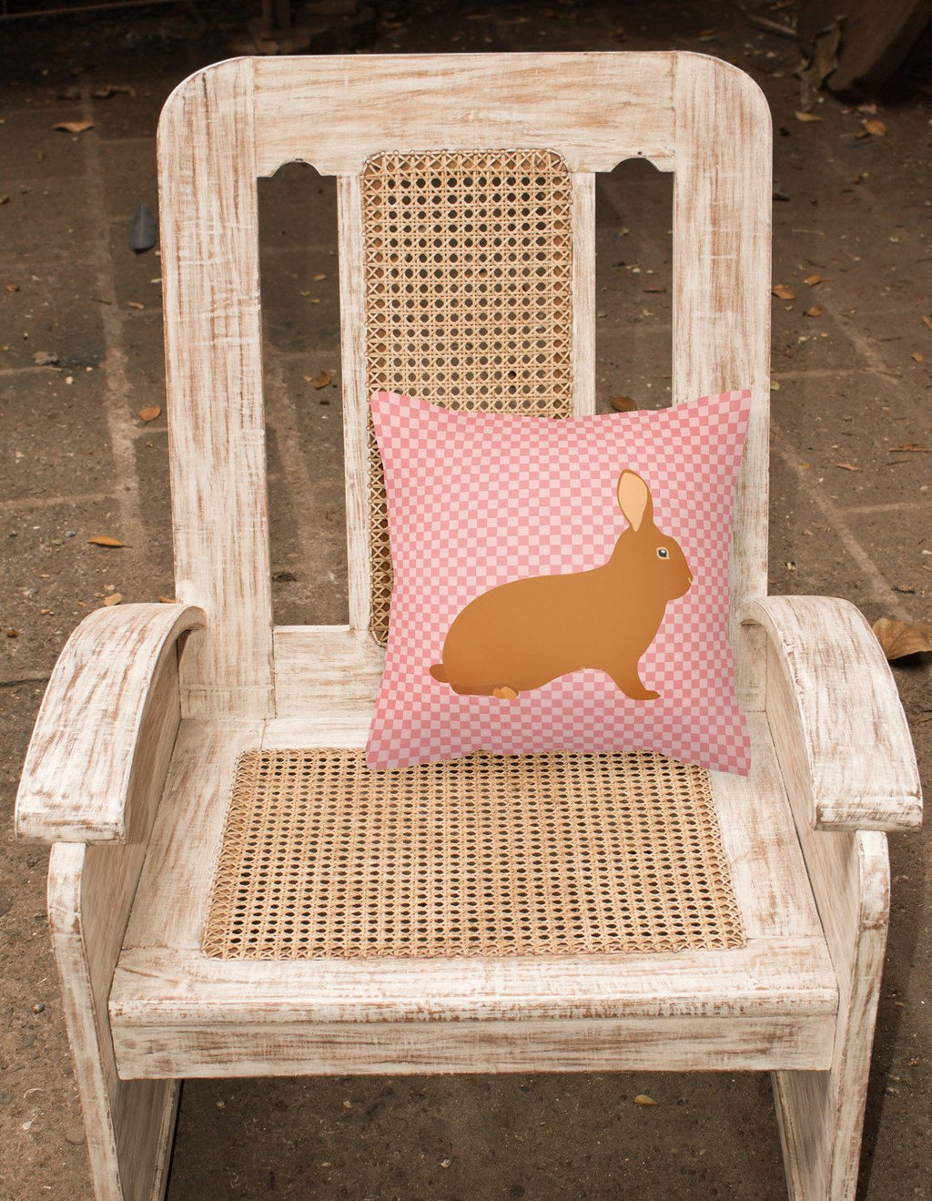Rex Rabbit Pink Check Decorative Throw Pillow 18x18 Indoor Outdoor Accent Cushion, Fabric Cover with Insert for Sofa, Bed, Porch & Living Room
