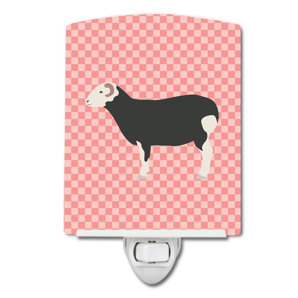 Herwick Sheep Pink Check Ceramic Night Light Compact, UL-Certified, Ideal for Bedroom, Bathroom, Nursery, Hallway, Kitchen, 6x4x3, Multicolor