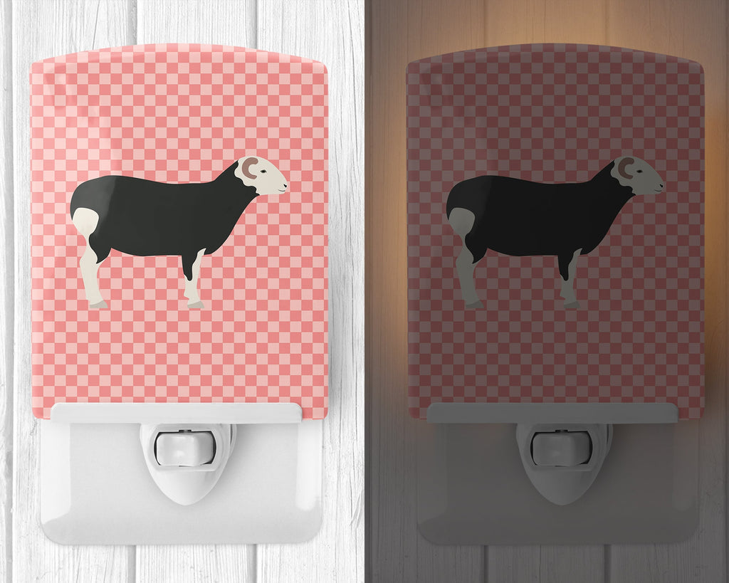 Herwick Sheep Pink Check Ceramic Night Light Compact, UL-Certified, Ideal for Bedroom, Bathroom, Nursery, Hallway, Kitchen, 6x4x3, Multicolor