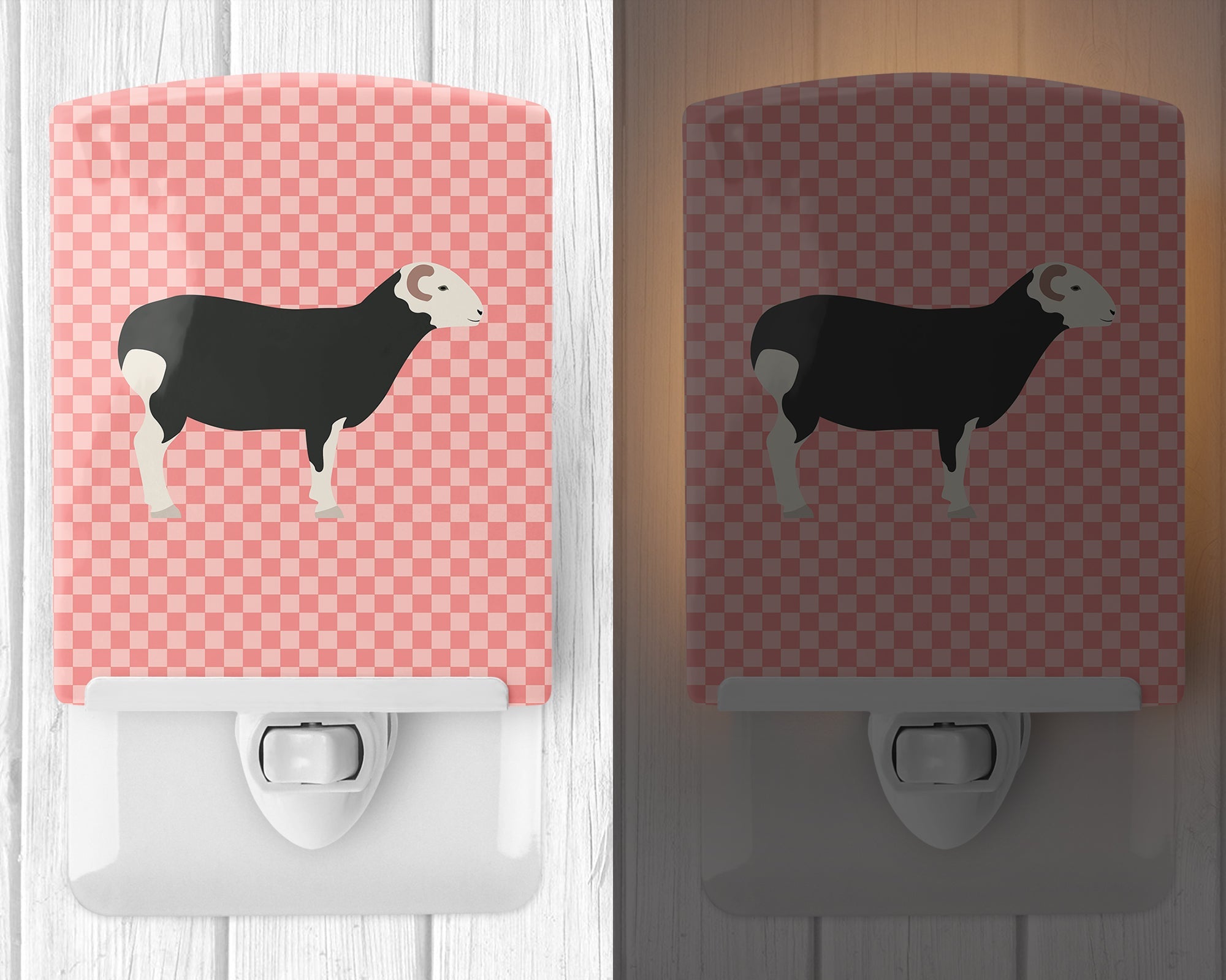 Herwick Sheep Pink Check Ceramic Night Light Compact, UL-Certified, Ideal for Bedroom, Bathroom, Nursery, Hallway, Kitchen, 6x4x3, Multicolor