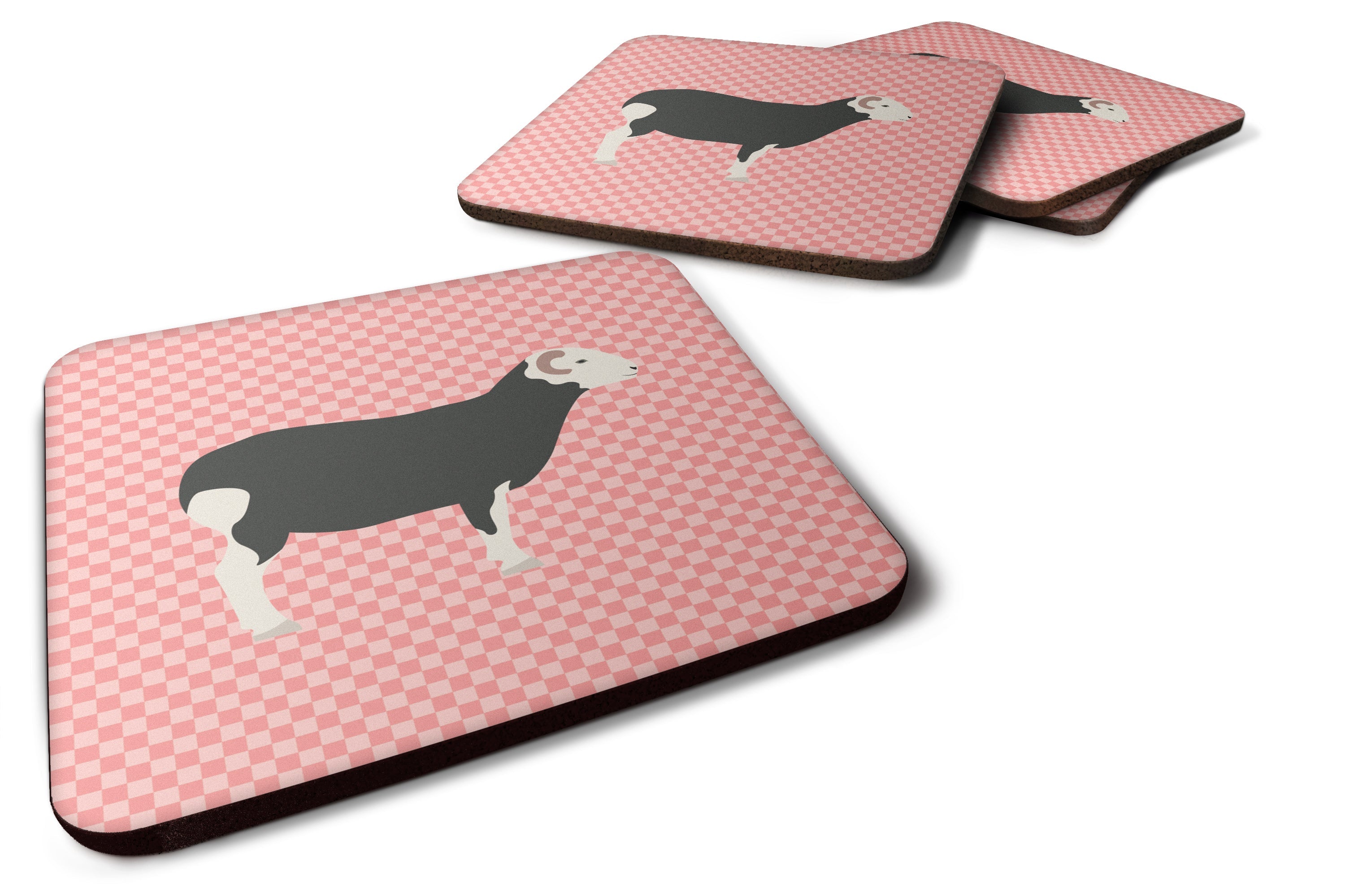 Herwick Sheep Pink Check Foam Coasters Set of 4 Cup Coasters for Indoor Outdoor, Tabletop Protection, Anti Slip, Mouse pad Material