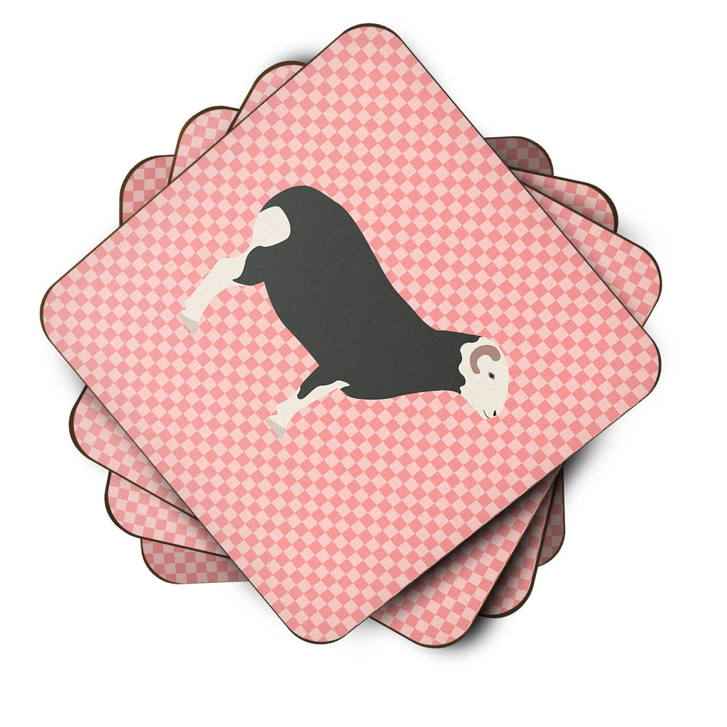 Herwick Sheep Pink Check Foam Coasters Set of 4 Cup Coasters for Indoor Outdoor, Tabletop Protection, Anti Slip, Mouse pad Material