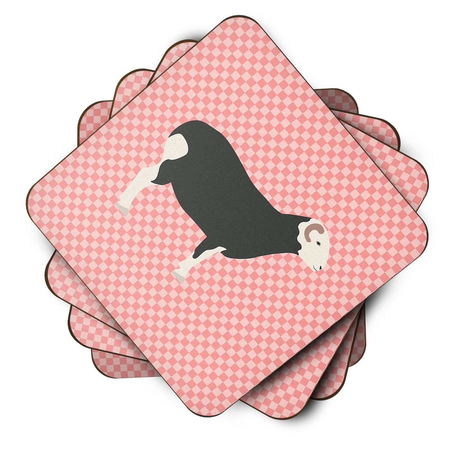 Herwick Sheep Pink Check Foam Coasters Set of 4 Cup Coasters for Indoor Outdoor, Tabletop Protection, Anti Slip, Mouse pad Material