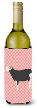 Herwick Sheep Pink Check Wine Bottle Hugger Gift Sleeve for Standard 750 ml Bottles, Insulated Reusable Also Fits Mini Shot & Pint Bottles
