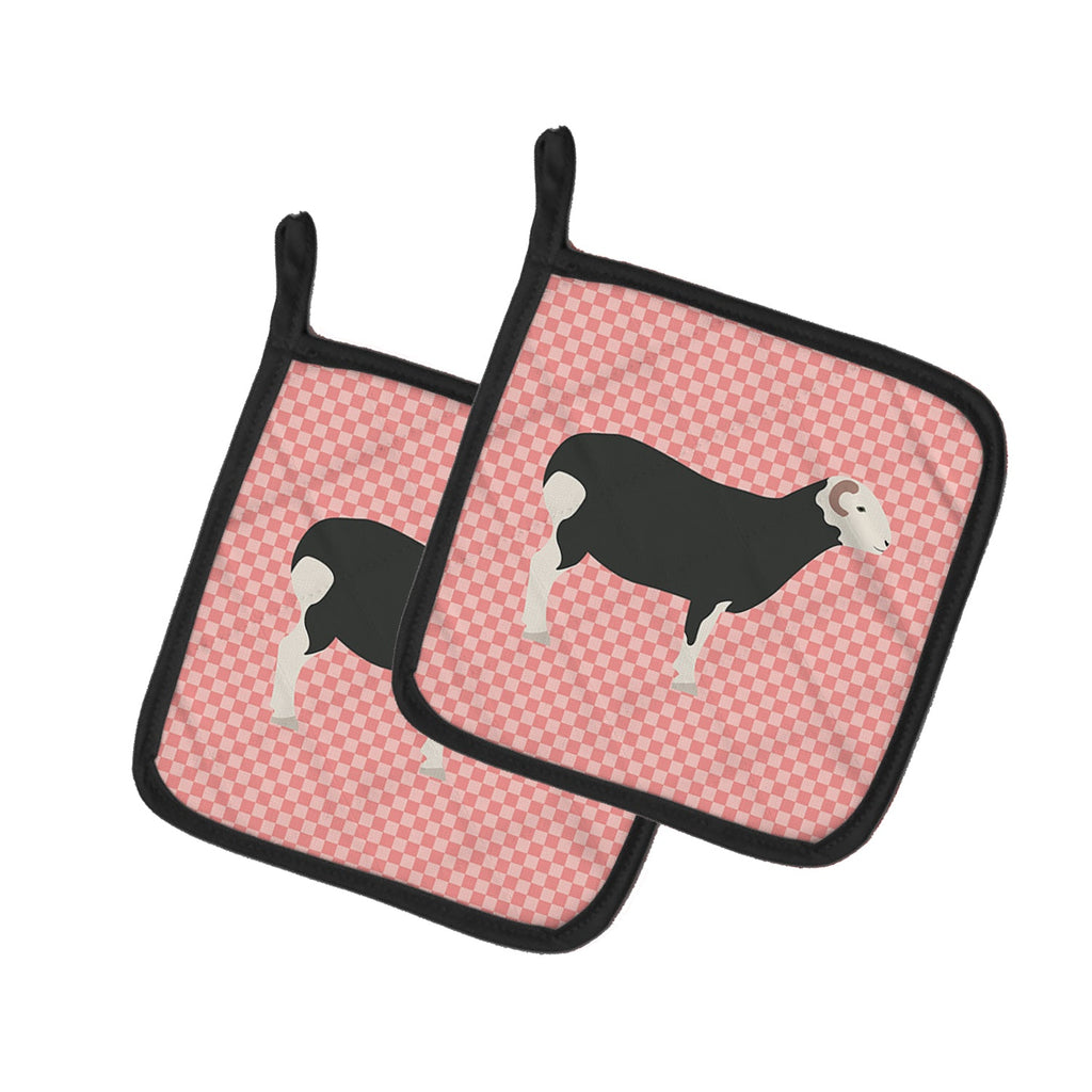 Herwick Sheep Pink Check Pot Holder Set of 2 Heat Resistant Quilted Hot Pads 7.5 x 7.5 Inch, Insulated Kitchen Trivets for Cooking & Baking