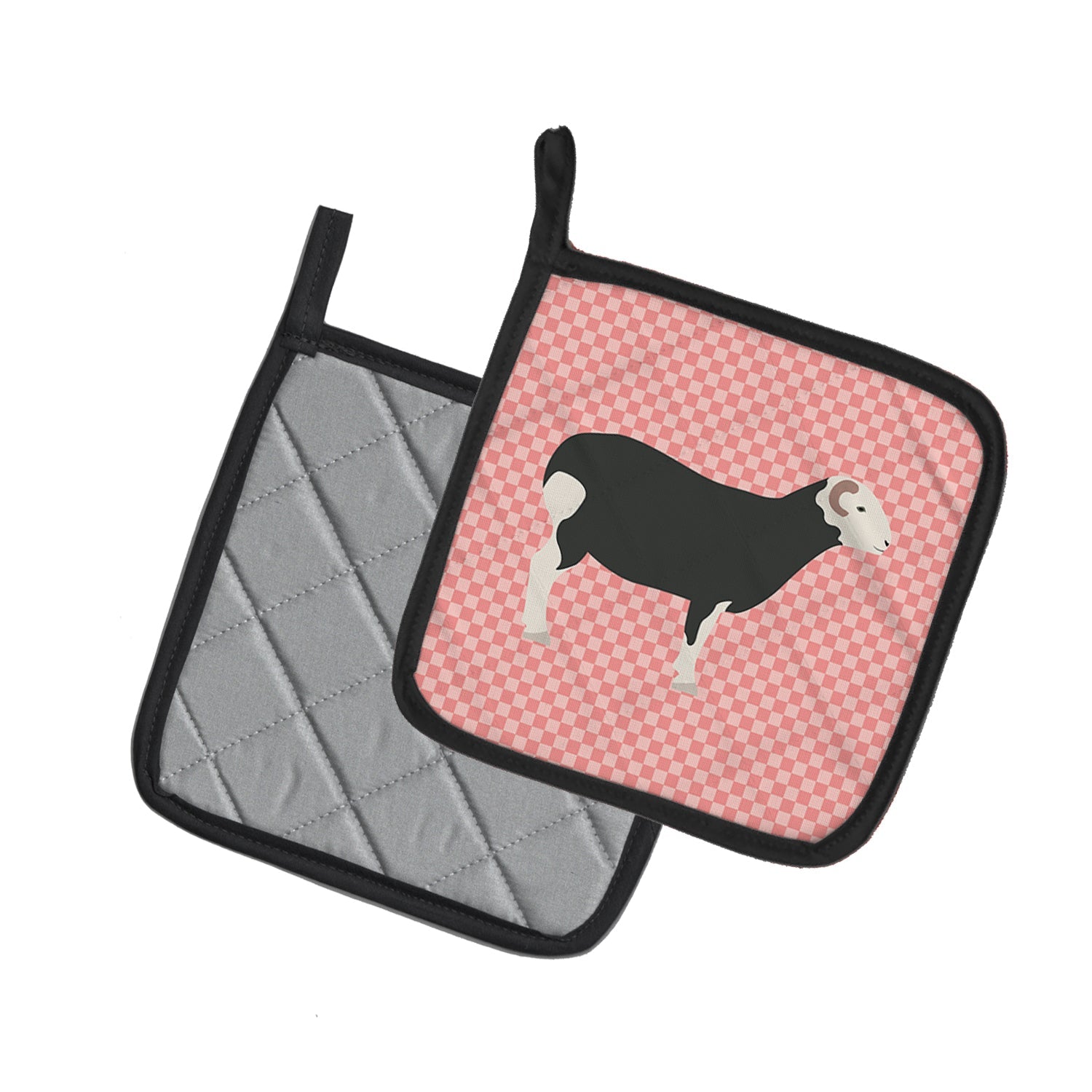 Herwick Sheep Pink Check Pot Holder Set of 2 Heat Resistant Quilted Hot Pads 7.5 x 7.5 Inch, Insulated Kitchen Trivets for Cooking & Baking