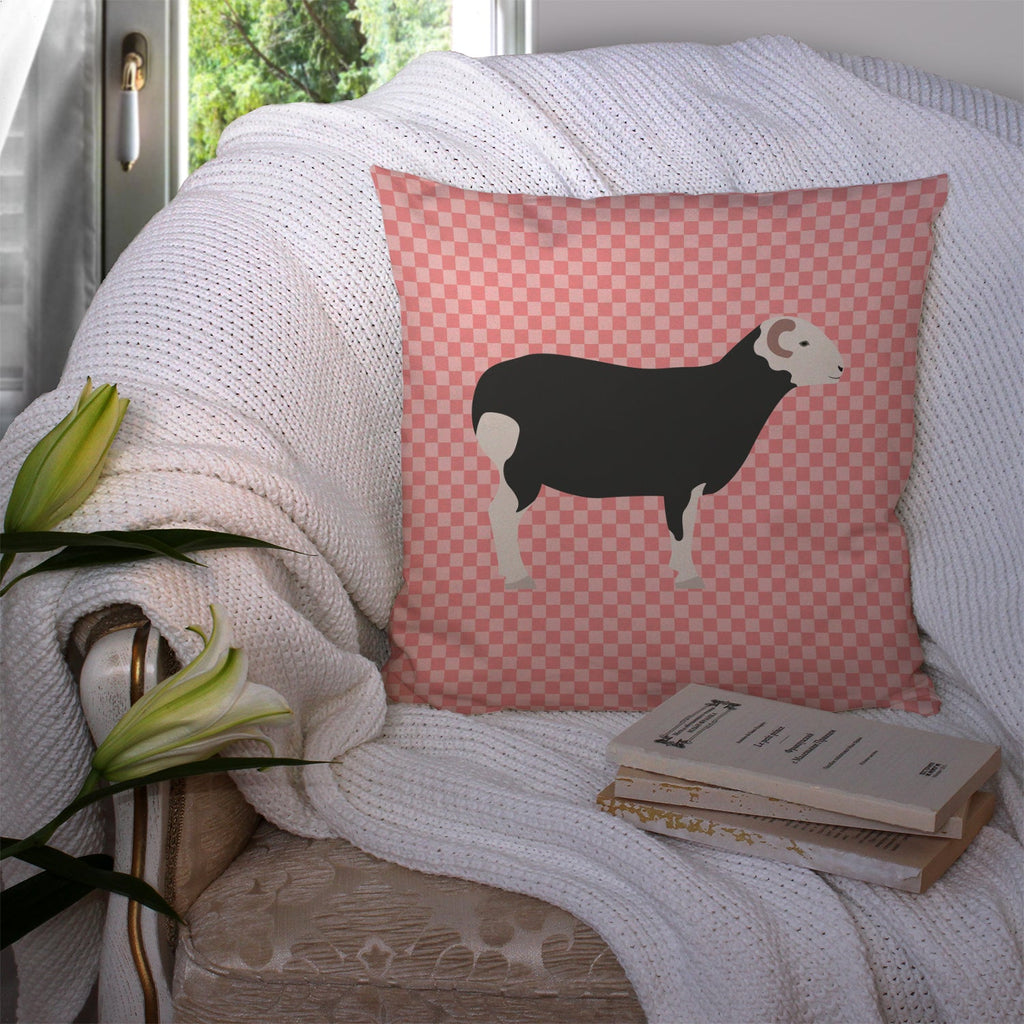 Herwick Sheep Pink Check Decorative Throw Pillow 14x14 Indoor Outdoor Accent Cushion, Fabric Cover with Insert for Sofa, Bed, Porch & Living Room