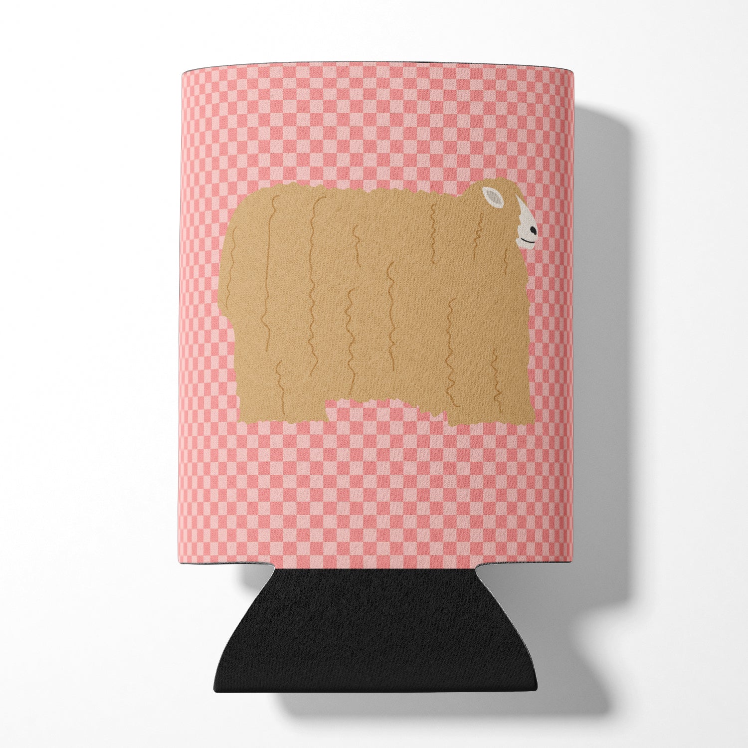 Lincoln Longwool Sheep Pink Check Can or Bottle Hugger Cooler Sleeve for Standard 12 oz Cans, Insulated Foam Beer & Soda Can Hugger Reusable