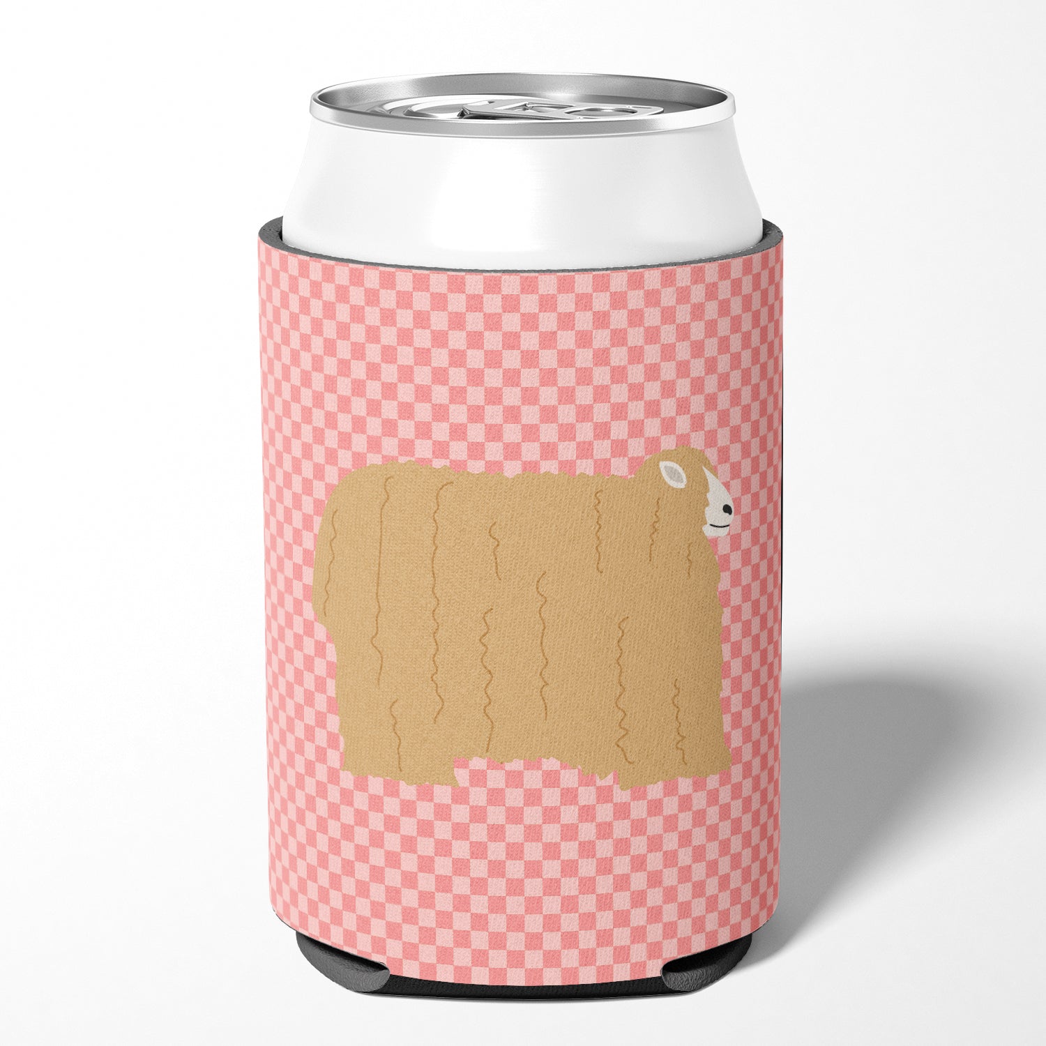 Lincoln Longwool Sheep Pink Check Can or Bottle Hugger Cooler Sleeve for Standard 12 oz Cans, Insulated Foam Beer & Soda Can Hugger Reusable