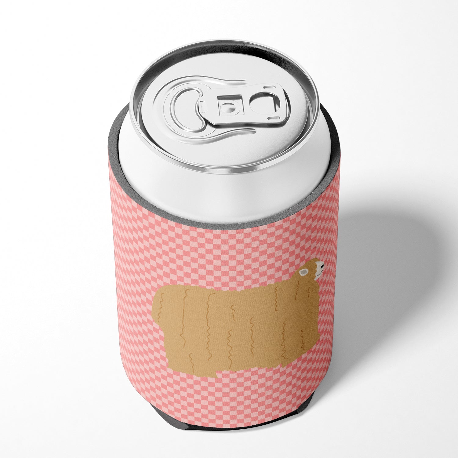 Lincoln Longwool Sheep Pink Check Can or Bottle Hugger Cooler Sleeve for Standard 12 oz Cans, Insulated Foam Beer & Soda Can Hugger Reusable