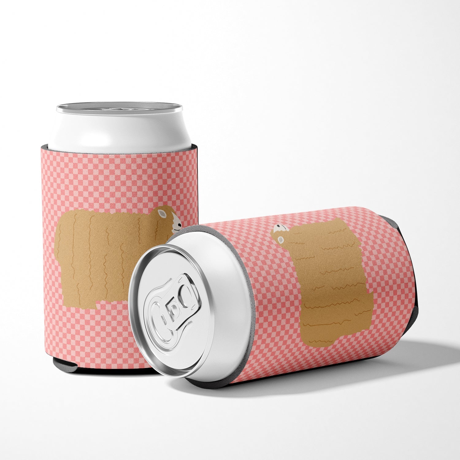 Lincoln Longwool Sheep Pink Check Can or Bottle Hugger Cooler Sleeve for Standard 12 oz Cans, Insulated Foam Beer & Soda Can Hugger Reusable