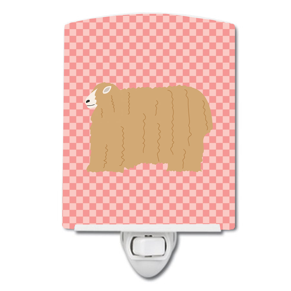 Lincoln Longwool Sheep Pink Check Ceramic Night Light Compact, UL-Certified, Ideal for Bedroom, Bathroom, Nursery, Hallway, Kitchen, 6x4x3, Multicolor