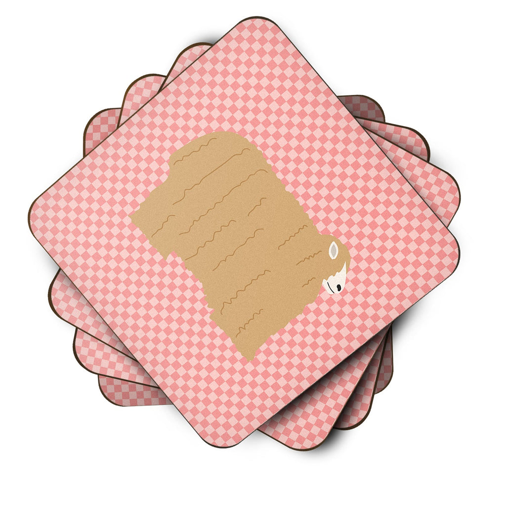 Lincoln Longwool Sheep Pink Check Foam Coasters Set of 4 Cup Coasters for Indoor Outdoor, Tabletop Protection, Anti Slip, Mouse pad Material