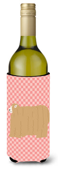 Lincoln Longwool Sheep Pink Check Wine Bottle Hugger Gift Sleeve for Standard 750 ml Bottles, Insulated Reusable Also Fits Mini Shot & Pint Bottles