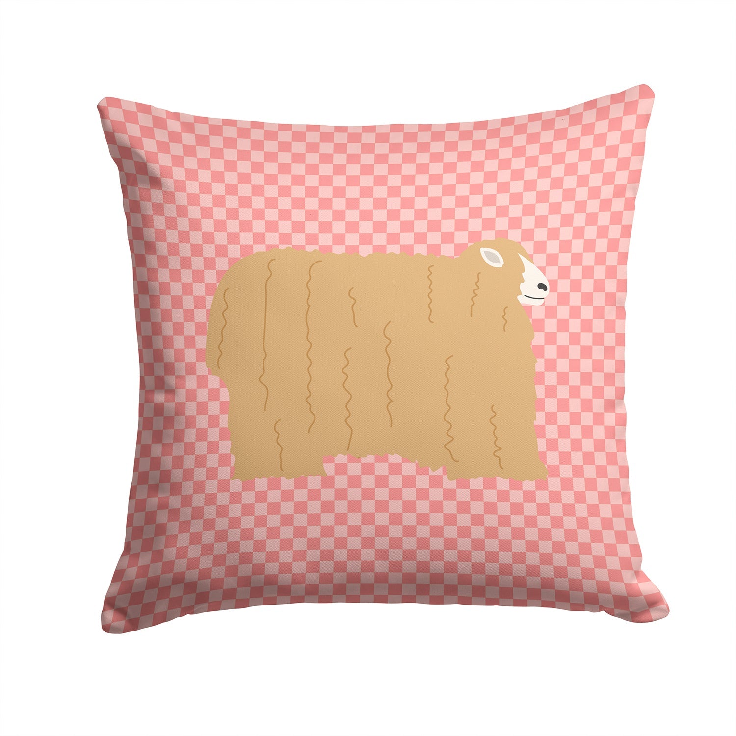 Lincoln Longwool Sheep Pink Check Decorative Throw Pillow 14x14 Indoor Outdoor Accent Cushion, Fabric Cover with Insert for Sofa, Bed, Porch & Living Room