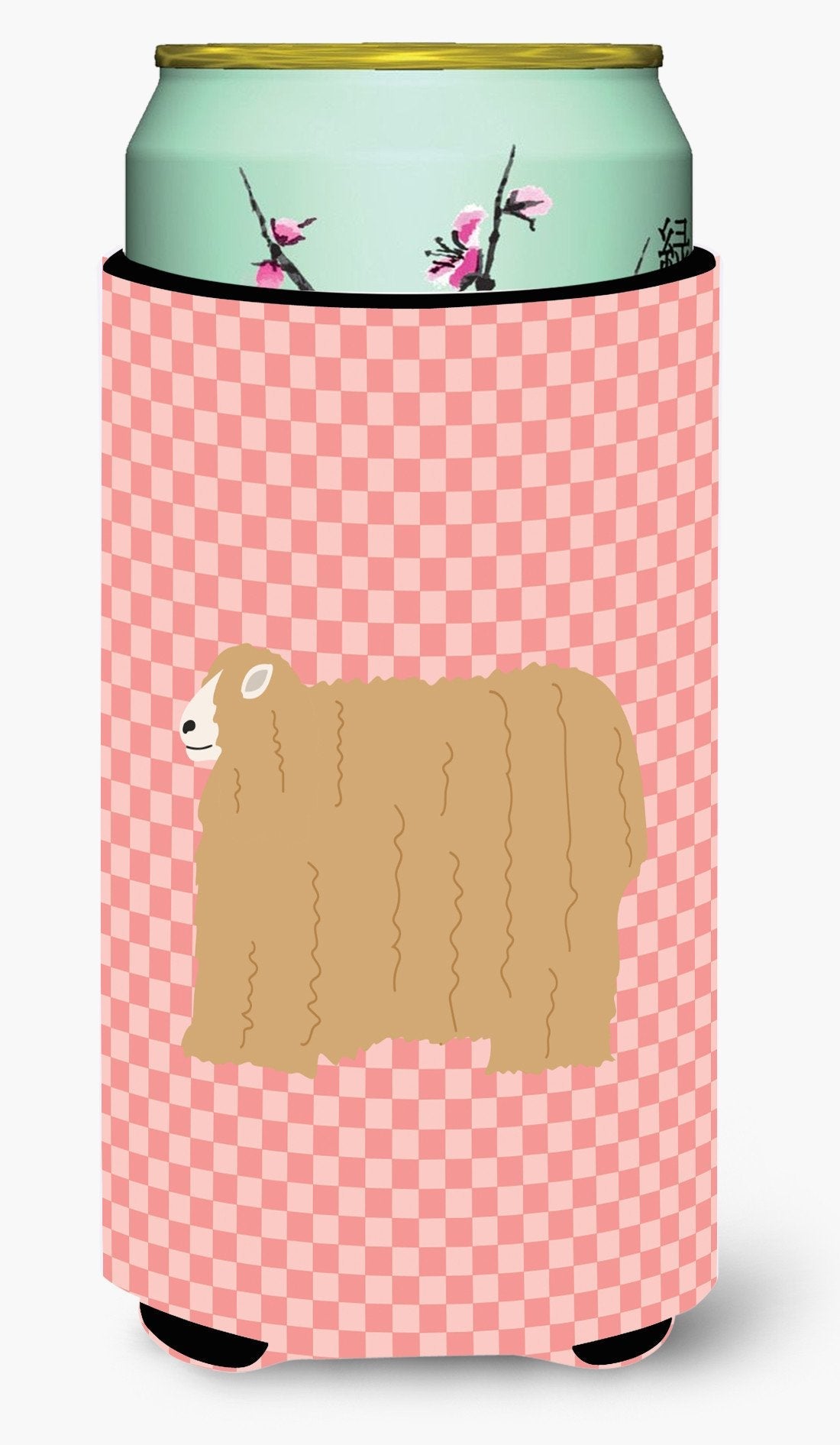 Lincoln Longwool Sheep Pink Check Tall Boy Hugger Can Cooler Sleeve Machine Washable Drink Collapsible Insulator Beverage Insulated Holder
