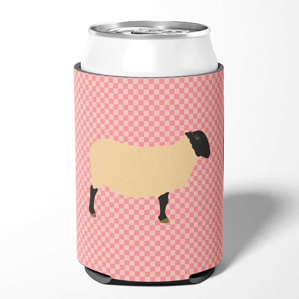 Suffolk Sheep Pink Check Can or Bottle Hugger Cooler Sleeve for Standard 12 oz Cans, Insulated Foam Beer & Soda Can Hugger Reusable