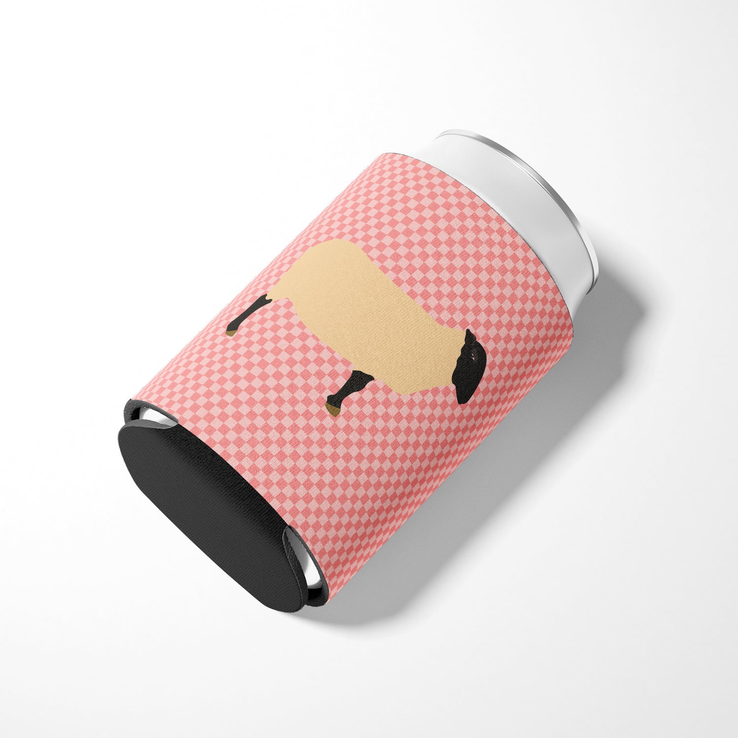 Suffolk Sheep Pink Check Can or Bottle Hugger Cooler Sleeve for Standard 12 oz Cans, Insulated Foam Beer & Soda Can Hugger Reusable