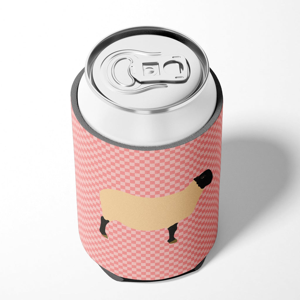 Suffolk Sheep Pink Check Can or Bottle Hugger Cooler Sleeve for Standard 12 oz Cans, Insulated Foam Beer & Soda Can Hugger Reusable