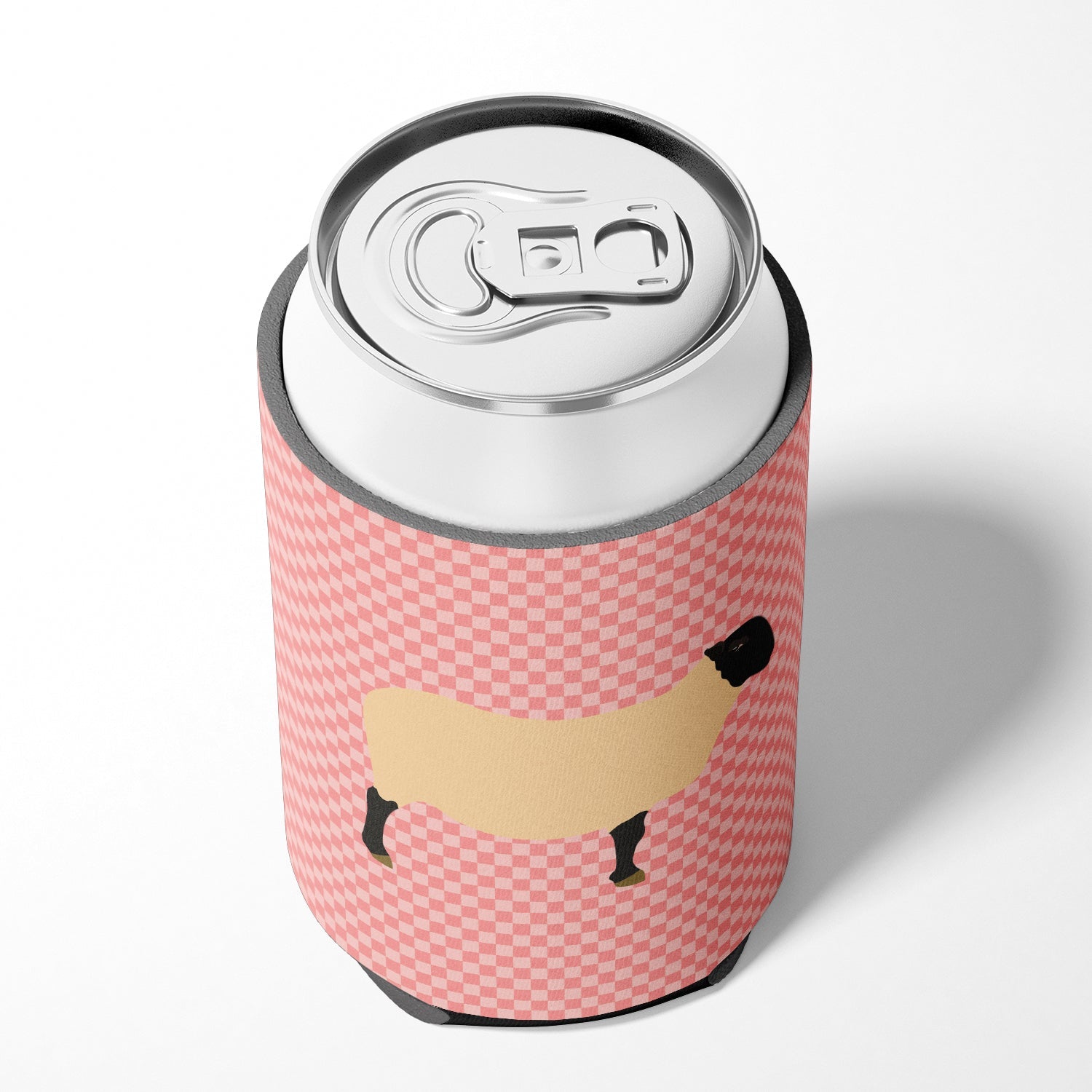 Suffolk Sheep Pink Check Can or Bottle Hugger Cooler Sleeve for Standard 12 oz Cans, Insulated Foam Beer & Soda Can Hugger Reusable