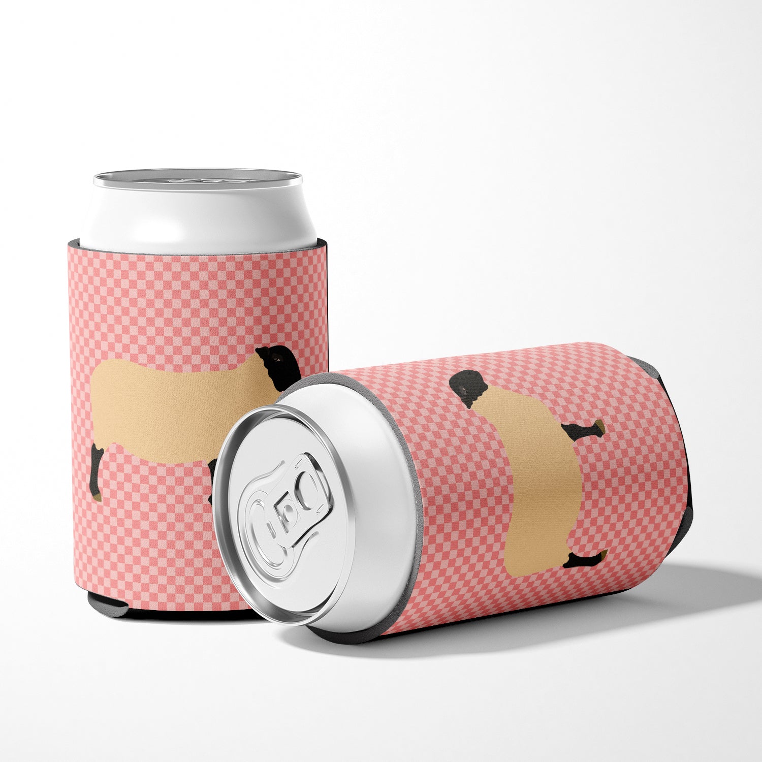 Suffolk Sheep Pink Check Can or Bottle Hugger Cooler Sleeve for Standard 12 oz Cans, Insulated Foam Beer & Soda Can Hugger Reusable