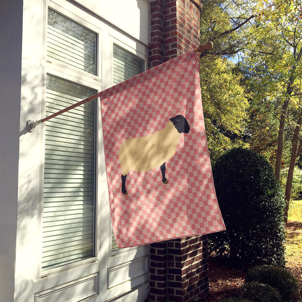 Suffolk Sheep Pink Check House Flag 28x40 Porch Sleeve Pole Decorative Outside Yard Banner Artwork Wall Hanging, Polyester