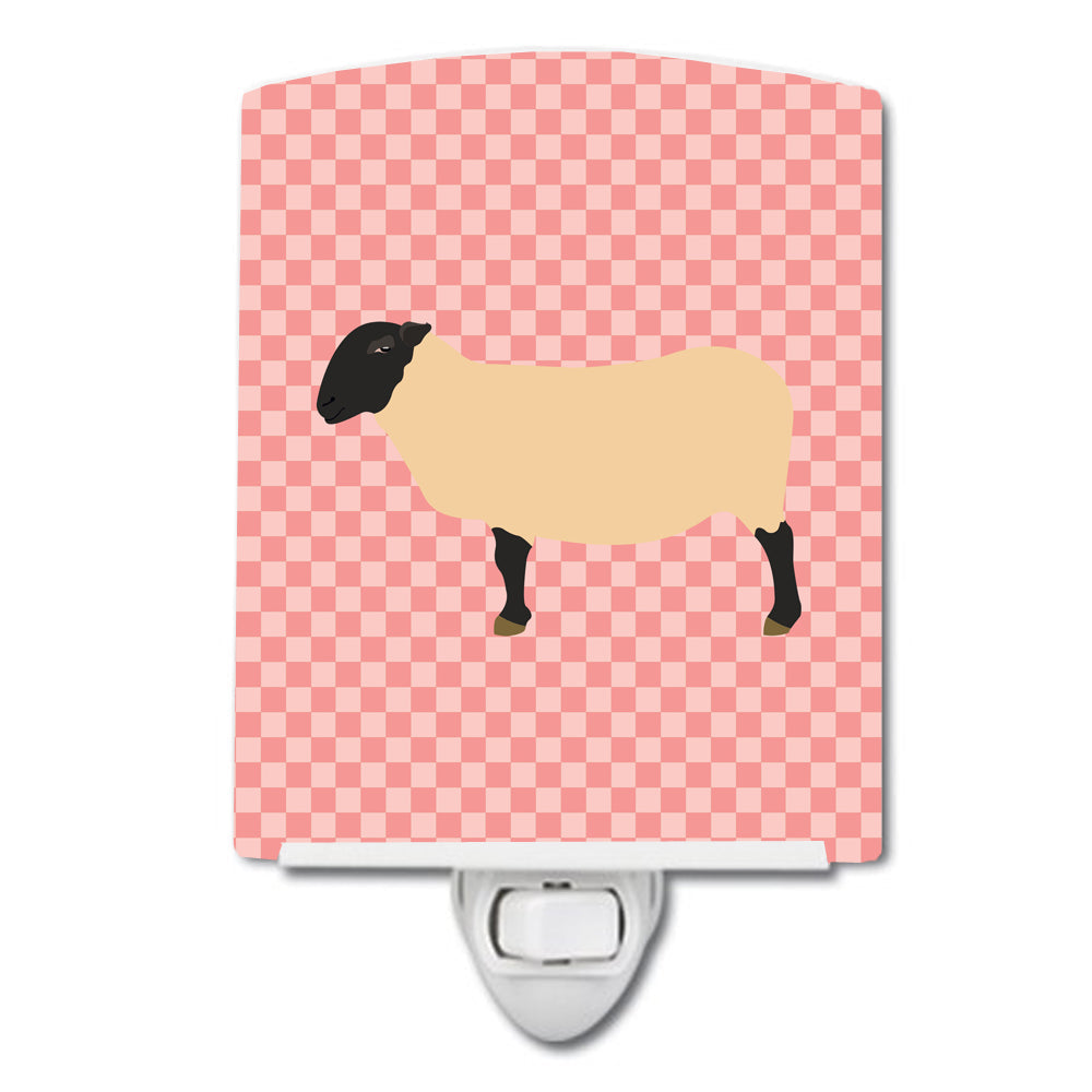 Suffolk Sheep Pink Check Ceramic Night Light Compact, UL-Certified, Ideal for Bedroom, Bathroom, Nursery, Hallway, Kitchen, 6x4x3, Multicolor